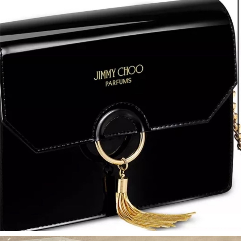 👜Black Jimmy Choo Parfums over the shoulder purse with gold chain strap! - Picture 2 of 7